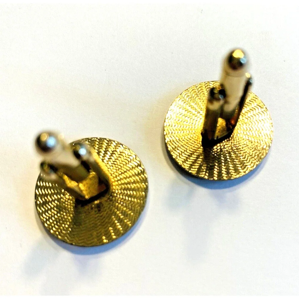 Vintage Mid Century Cufflinks Classic Mod Design Goldtone & Black Finish Swirls